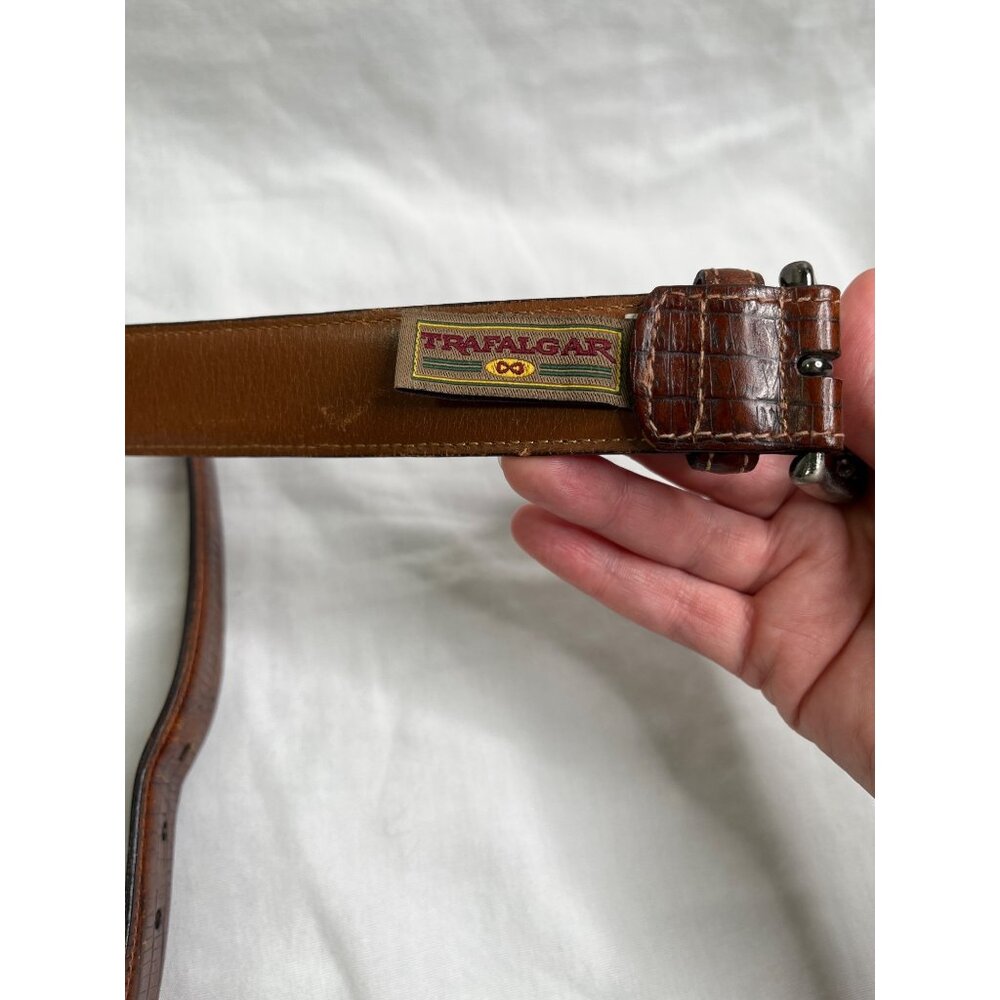 Trafalgar Brown Land Lizard Leather Belt Size 38 Handmade In Italy - Picture 2 of 9